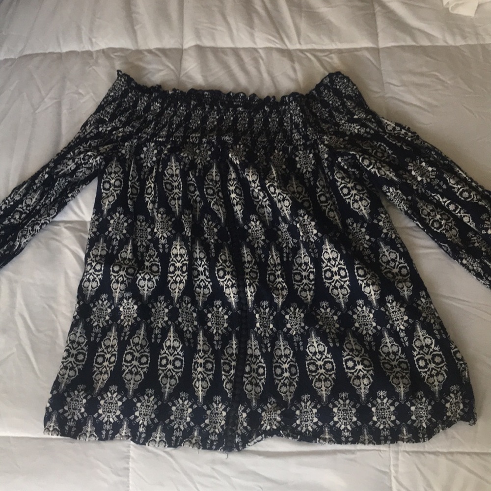 Navy/white off shoulder shirt